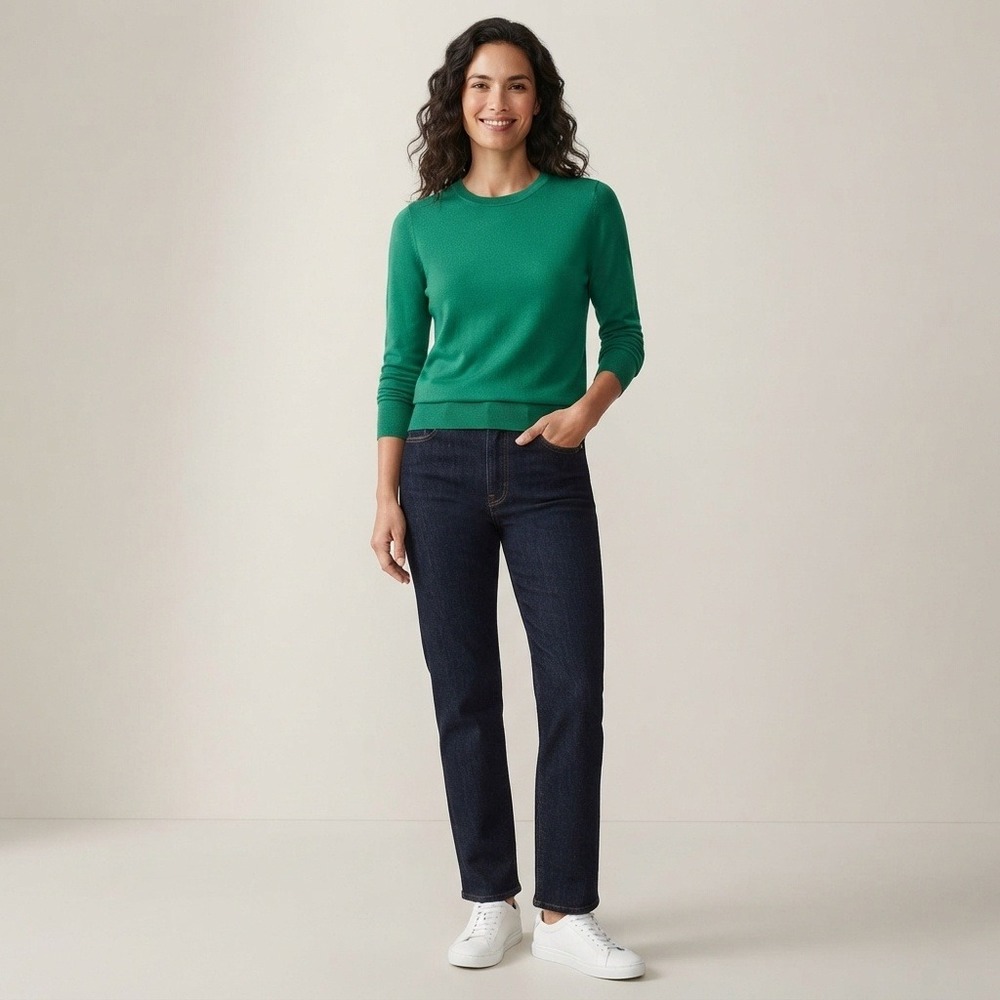 Banana Republic Extra Fine Merino Wool Crew-Neck Sweater Green XS
